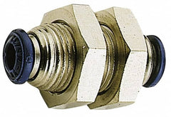 Alpha Technologies - 1/2" Outside Diam, Nickel Plated Brass Push-to-Connect Tube Bulkhead Union - 250 Max psi, Tube to Tube Connection, Buna O-Ring - Benchmark Tooling