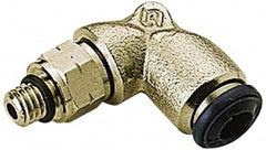 Alpha Technologies - 1/4" Outside Diam, 10-32 UNF, Nickel Plated Brass Push-to-Connect Male Elbow - 250 Max psi, Tube to Male UNF Connection, Buna O-Ring - Benchmark Tooling