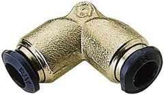 Alpha Technologies - 1/4" Outside Diam, Nickel Plated Brass Push-to-Connect Union Elbow - 250 Max psi, Tube to Tube Connection, Buna O-Ring - Benchmark Tooling