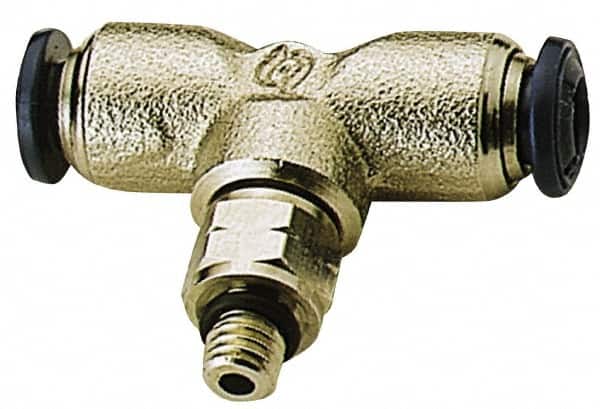 Alpha Technologies - 1/8" Outside Diam, 10-32 UNF, Nickel Plated Brass Push-to-Connect Male Swivel Branch Tee - 250 Max psi, Tube to Male UNF Connection, Buna O-Ring - Benchmark Tooling