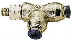 Alpha Technologies - 1/8" Outside Diam, 10-32 UNF, Nickel Plated Brass Push-to-Connect Male Swivel Run Tee - 250 Max psi, Tube to Male UNF Connection, Buna O-Ring - Benchmark Tooling