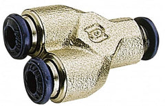 Alpha Technologies - 1/4" Tube OD, Nickel Plated Brass Push-to-Connect Tube Union Y - Tube to Tube Connection, 250 Max psi, Buna O-Ring, 160°F Max Working Temp - Benchmark Tooling