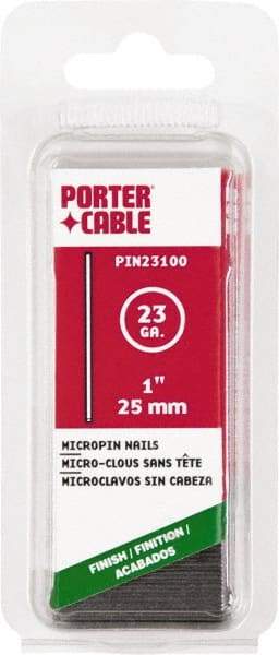 Porter-Cable - 23 Gauge 1" Long Pin Nails for Power Nailers - Steel, Galvanized Finish, Straight Stick Collation, Chisel Point - Benchmark Tooling