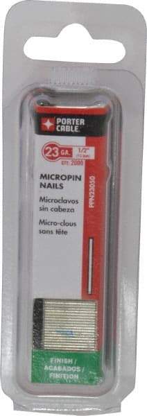 Porter-Cable - 23 Gauge 1/2" Long Pin Nails for Power Nailers - Steel, Galvanized Finish, Straight Stick Collation, Chisel Point - Benchmark Tooling