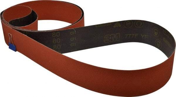 3M - 3" Wide x 132" OAL, 80 Grit, Ceramic Abrasive Belt - Ceramic, Medium, Coated, YF Weighted Cloth Backing, Wet/Dry, Series 777F - Benchmark Tooling