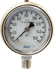 Wika - 2-1/2" Dial, 1/4 Thread, 0-160 Scale Range, Pressure Gauge - Lower Connection Mount, Accurate to 2-1-2% of Scale - Benchmark Tooling