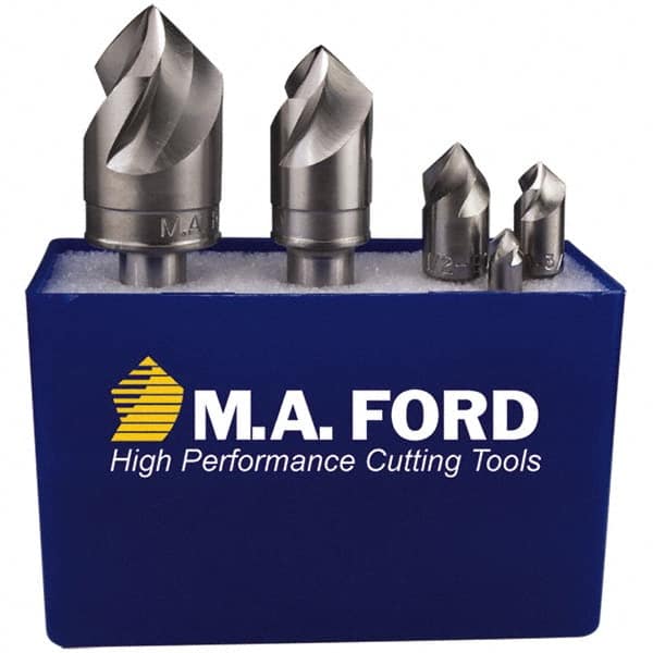 M.A. Ford - 5 Piece, 1/4 to 3/4" Head Diam, 60° Included Angle, Single End Countersink Set - Benchmark Tooling