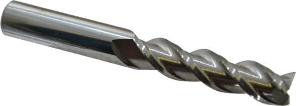 Accupro - 1/2", 2" LOC, 1/2" Shank Diam, 4" OAL, 3 Flute, Solid Carbide Square End Mill - Single End, Uncoated, Spiral Flute, 40° Helix, Centercutting, Right Hand Cut, Right Hand Flute - Benchmark Tooling