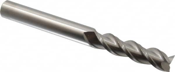 Accupro - 5/8", 2-1/2" LOC, 5/8" Shank Diam, 6" OAL, 3 Flute, Solid Carbide Square End Mill - Single End, Uncoated, Spiral Flute, 40° Helix, Centercutting, Right Hand Cut, Right Hand Flute - Benchmark Tooling