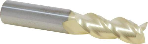 Accupro - 1/2", 1-1/4" LOC, 1/2" Shank Diam, 3" OAL, 3 Flute, Solid Carbide Square End Mill - Single End, ZrN Finish, Spiral Flute, 40° Helix, Centercutting, Right Hand Cut, Right Hand Flute - Benchmark Tooling