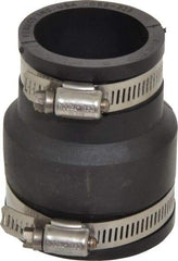 Made in USA - 2 x 1-1/2" PVC Flexible Pipe Coupling with Clamp - 3-1/2" Long, Pipe x Pipe, Stainless Steel Clamp - Benchmark Tooling
