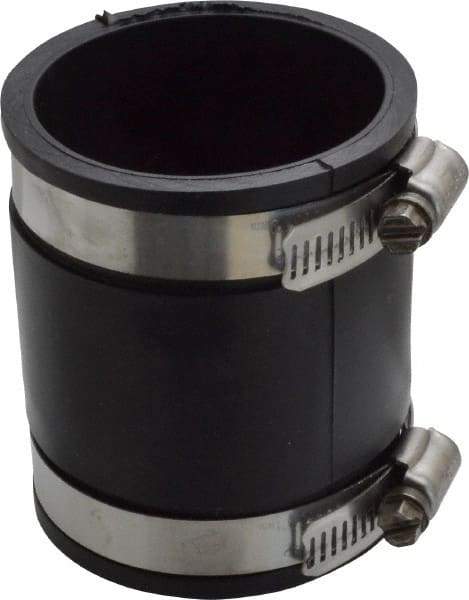 Made in USA - 2" PVC Flexible Pipe Coupling with Clamp - 3-1/2" Long, Pipe x Pipe, Stainless Steel Clamp - Benchmark Tooling