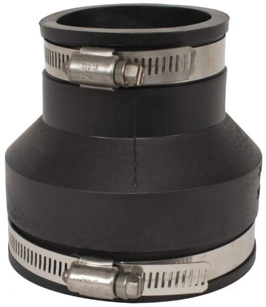 Made in USA - 3 x 2" PVC Flexible Pipe Coupling with Clamp - 4" Long, Pipe x Pipe, Stainless Steel Clamp - Benchmark Tooling