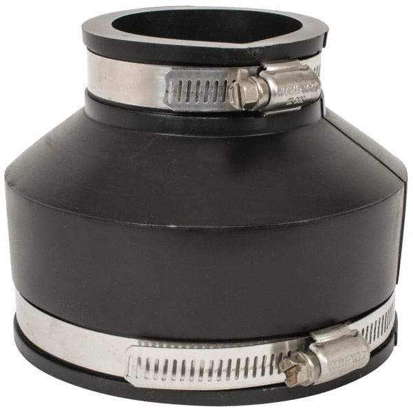 Made in USA - 4 x 2" PVC Flexible Pipe Coupling with Clamp - 4" Long, Pipe x Pipe, Stainless Steel Clamp - Benchmark Tooling