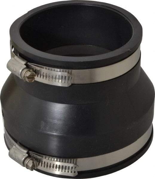 Made in USA - 4 x 3" PVC Flexible Pipe Coupling with Clamp - 4" Long, Pipe x Pipe, Stainless Steel Clamp - Benchmark Tooling