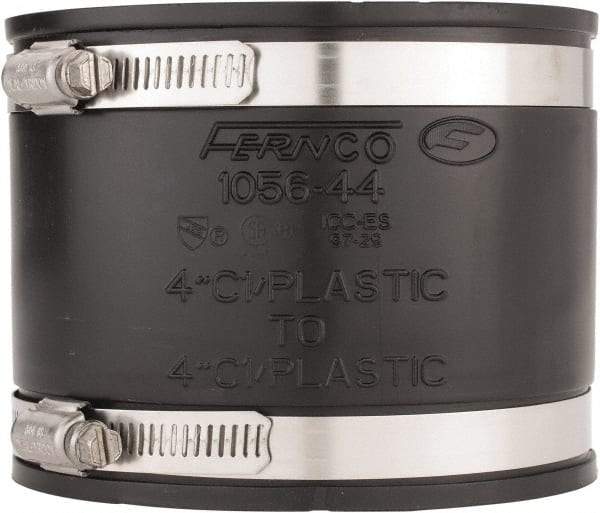 Made in USA - 4" PVC Flexible Pipe Coupling with Clamp - 4" Long, Pipe x Pipe, Stainless Steel Clamp - Benchmark Tooling