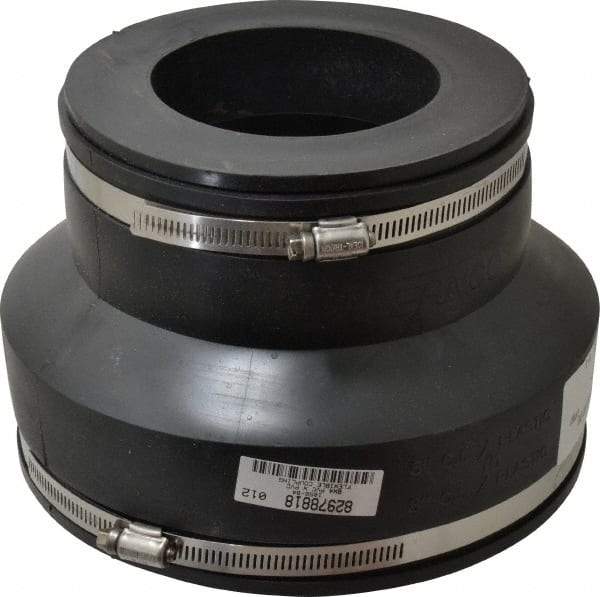 Made in USA - 8 x 4" PVC Flexible Pipe Coupling with Clamp - 6" Long, Pipe x Pipe, Stainless Steel Clamp - Benchmark Tooling