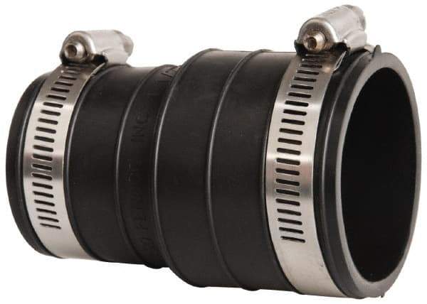 Made in USA - 1-1/2" PVC Flexible Pipe Coupling with Clamp - 4" Long, Socket x Pipe, Stainless Steel Clamp - Benchmark Tooling