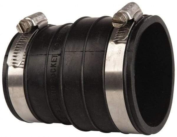Made in USA - 2" PVC Flexible Pipe Coupling with Clamp - 4" Long, Socket x Pipe, Stainless Steel Clamp - Benchmark Tooling