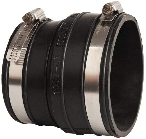 Made in USA - 3" PVC Flexible Pipe Coupling with Clamp - 4" Long, Socket x Pipe, Stainless Steel Clamp - Benchmark Tooling