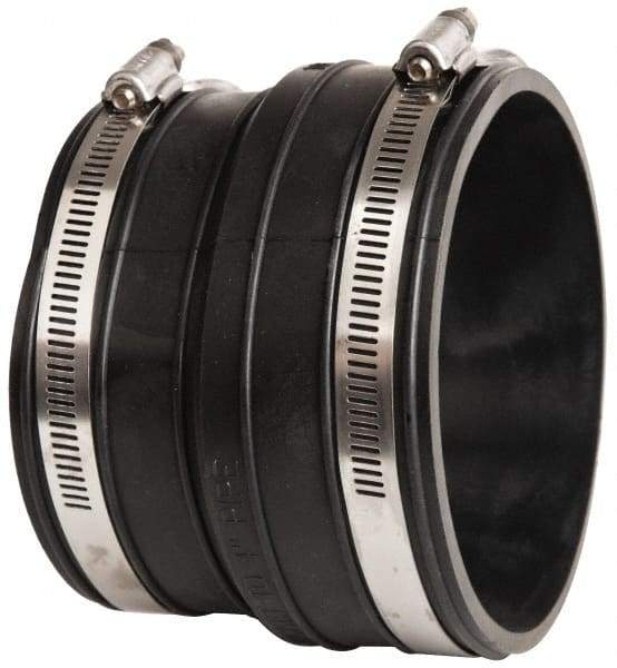 Made in USA - 4" PVC Flexible Pipe Coupling with Clamp - 4" Long, Socket x Pipe, Stainless Steel Clamp - Benchmark Tooling
