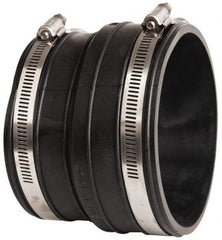 Made in USA - 4" PVC Flexible Pipe Coupling with Clamp - 4" Long, Socket x Pipe, Stainless Steel Clamp - Benchmark Tooling