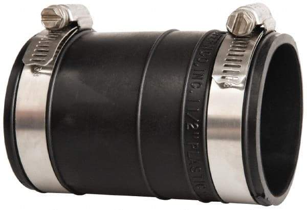 Made in USA - 1-1/2" PVC Flexible Pipe Coupling with Clamp - 4" Long, Socket x Socket, Stainless Steel Clamp - Benchmark Tooling