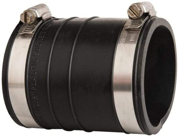 Made in USA - 2" PVC Flexible Pipe Coupling with Clamp - 4" Long, Socket x Socket, Stainless Steel Clamp - Benchmark Tooling
