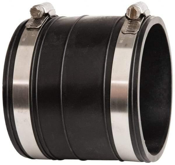 Made in USA - 3" PVC Flexible Pipe Coupling with Clamp - 4" Long, Socket x Socket, Stainless Steel Clamp - Benchmark Tooling