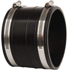 Made in USA - 4" PVC Flexible Pipe Coupling with Clamp - 4" Long, Socket x Socket, Stainless Steel Clamp - Benchmark Tooling