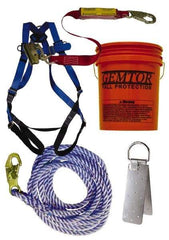 Gemtor - Universal Size, 300 Lb. Capacity, Polyester Roofer Fall Protection Kit - 3 Ft. Lanyard Long, Reusable Anchor, Blue, Black and Red - Benchmark Tooling