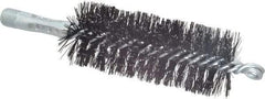 Schaefer Brush - 4-1/2" Brush Length, 1-3/4" Diam, Double Stem, Double Spiral Tube Brush - 7-1/2" Long, Tempered Steel Wire, 1/4" NPT Male Connection - Benchmark Tooling