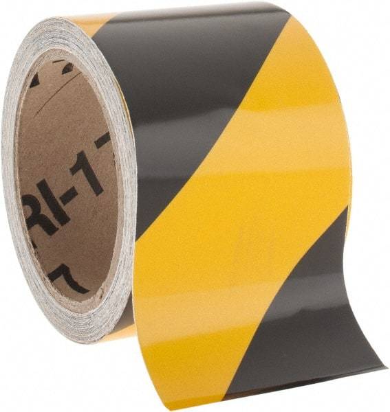 NMC - Black & Yellow Striped Vinyl Tape - 3" Wide x 30' Long x 0.002" Thick, General Traffic - Benchmark Tooling