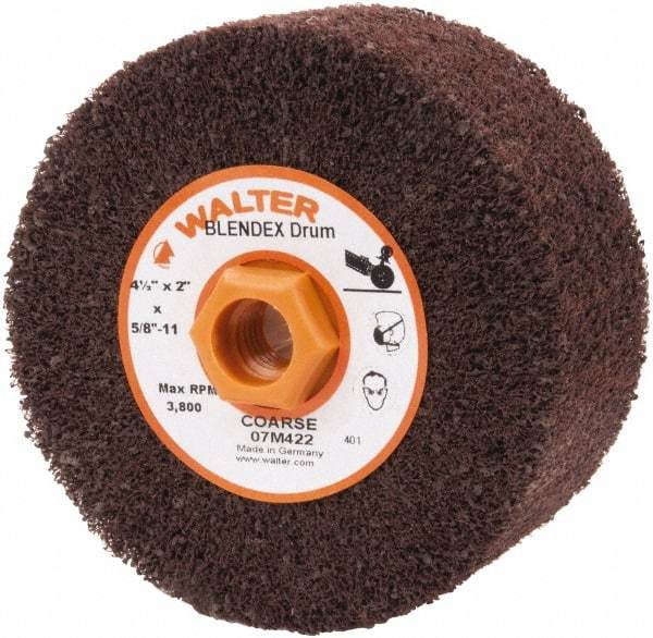 WALTER Surface Technologies - 4-1/2" Diam Aluminum Oxide Unmounted Flap Wheel - 5/8" Hole, 5/8-11 Thread, 2" Wide, Nonwoven, Coarse Grade, 3,800 Max RPM - Benchmark Tooling