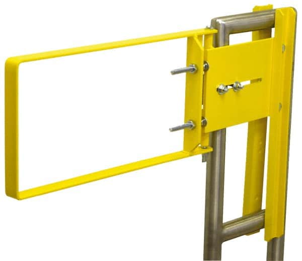 FabEnCo - Powder Coated Carbon Steel Self Closing Rail Safety Gate - Fits 37 to 39-1/2" Clear Opening, 39-1/2" Wide x 12" Door Height, 38 Lb, Yellow - Benchmark Tooling