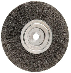 Weiler - 8" OD, 3/4" Arbor Hole, Crimped Steel Wheel Brush - 1/2" Face Width, 2-1/16" Trim Length, 0.014" Filament Diam, 6,000 RPM - Benchmark Tooling