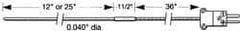 Thermo Electric - 0 to 1800°F, E Flexible, Thermocouple Probe - 3 Ft. Cable Length, Stripped Ends, 12 Inch Probe Sheath Length, 3 Sec Response Time - Benchmark Tooling