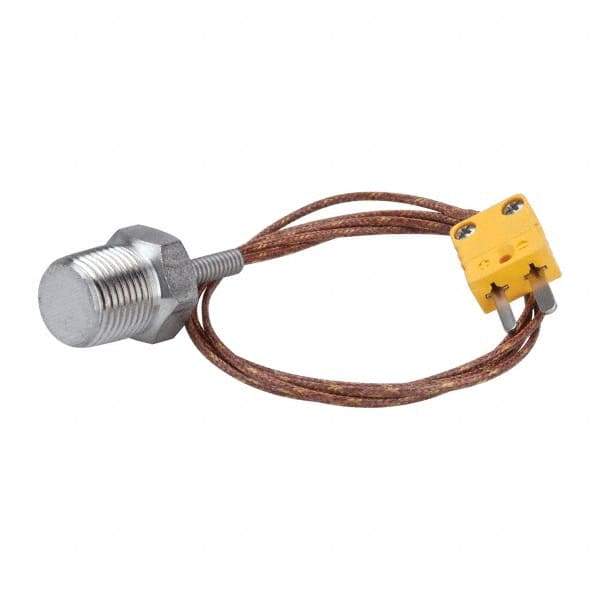 Thermo Electric - 0 to 221°F, K Pipe Plug, Thermocouple Probe - 5 Ft. Cable Length, Mini Connector, 10 Sec Response Time - Benchmark Tooling