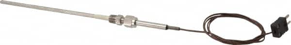 Thermo Electric - 0 to 1600°F, J Pipe Fitting, Thermocouple Probe - 6 Ft. Cable Length, Mini Connector, 9 Sec Response Time - Benchmark Tooling