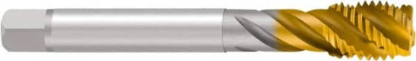 Emuge - 1/8-27 NPS, 45° Helix, 4 Flutes, Bottoming Chamfer, TiN Finish, Cobalt, Spiral Flute Pipe Tap - Right Hand Flute, 0.2756" Shank Diam, 0.7087" Thread Length, 0.2165" Square Size, Series Enorm - Benchmark Tooling