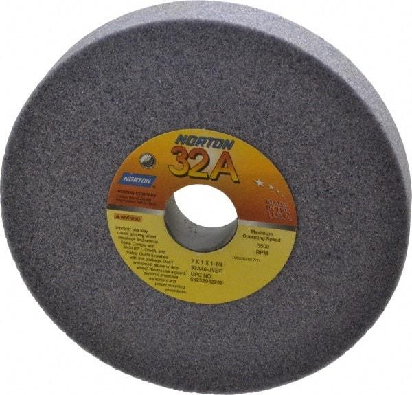 Norton - 7" Diam x 1-1/4" Hole x 1" Thick, J Hardness, 46 Grit Surface Grinding Wheel - Aluminum Oxide, Type 1, Coarse Grade, 3,600 Max RPM, Vitrified Bond, No Recess - Benchmark Tooling