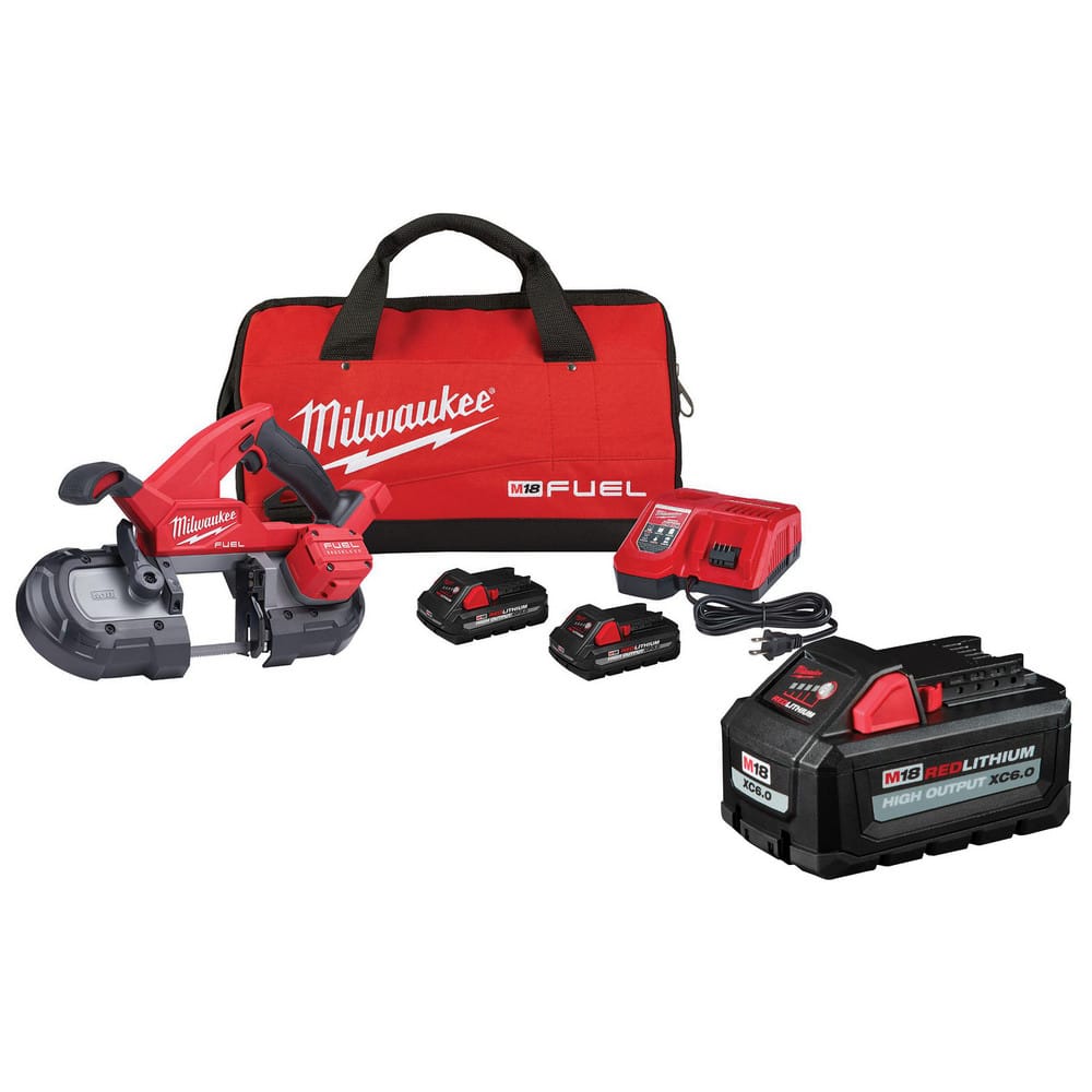 Cordless Portable Bandsaws; Voltage: 18.00; Maximum Depth of Cut (Decimal Inch): 3-1/4 (Round); Low Speed (SFPM): 0; Cutting Capacity - Round: 3-1/4 in; Cutting Capacity - Rectangular: Round: 3-1/4 in; Number Of Speeds: Variable; Battery Included: Yes; Nu