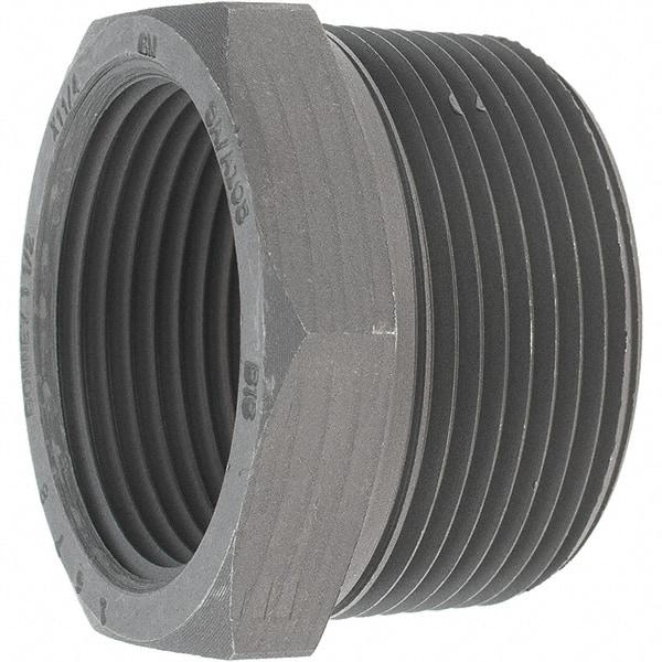 Made in USA - Size 1-1/2 x 1-1/4", Class 3,000, Forged Carbon Steel Black Pipe Hex Bushing - 3,000 psi, Threaded End Connection - Benchmark Tooling