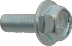 Value Collection - #10-32 UNF, 1/2" Length Under Head, Hex Drive Flange Bolt - 1/2" Thread Length, Grade 5 Steel, Serrated Flange, Zinc-Plated Finish - Benchmark Tooling