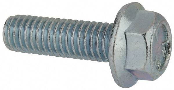 Value Collection - 3/8-16 UNC, 1-1/4" Length Under Head, Hex Drive Flange Bolt - 1-1/4" Thread Length, Grade 5 Steel, Serrated Flange, Zinc-Plated Finish - Benchmark Tooling