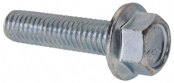 Value Collection - 3/8-16 UNC, 1-1/2" Length Under Head, Hex Drive Flange Bolt - 1-1/2" Thread Length, Grade 5 Steel, Serrated Flange, Zinc-Plated Finish - Benchmark Tooling