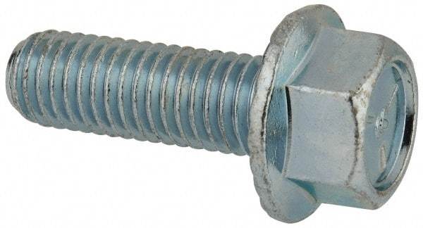 Value Collection - 1/2-13 UNC, 1-1/2" Length Under Head, Hex Drive Flange Bolt - 1-1/2" Thread Length, Grade 5 Steel, Serrated Flange, Zinc-Plated Finish - Benchmark Tooling