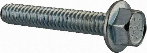 Value Collection - 1/4-20 UNC, 1-1/2" Length Under Head, Hex Drive Flange Bolt - 1-1/2" Thread Length, Grade 8 Steel, Serrated Flange, Zinc-Plated Finish - Benchmark Tooling