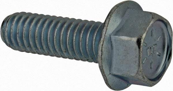 Value Collection - 5/16-18 UNC, 1" Length Under Head, Hex Drive Flange Bolt - 1" Thread Length, Grade 8 Steel, Serrated Flange, Zinc-Plated Finish - Benchmark Tooling