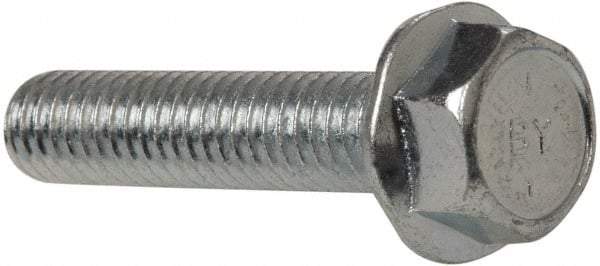 Value Collection - 5/16-18 UNC, 1-1/2" Length Under Head, Hex Drive Flange Bolt - 1-1/2" Thread Length, Grade 8 Steel, Serrated Flange, Zinc-Plated Finish - Benchmark Tooling